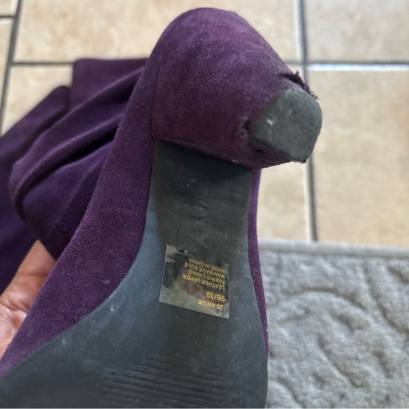 Sz 9B Jessica Simpson Deep Purple Heeled Boots with defects sexy club shoes - Picture 9 of 16